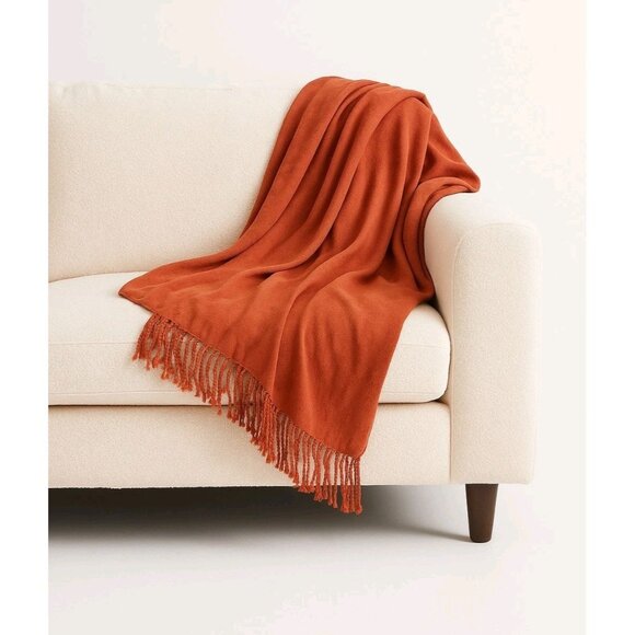 Noble Excellence Blanket 70x50 Red Bamboo Rayon Cotton Fall Throw Cottagecore